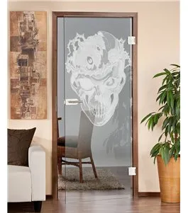 Ganzglastür Skull 4 Gelasert Auf Klarglas