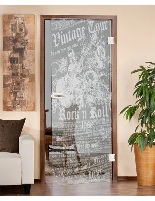 Ganzglastür Vintage Tour Gelasert Auf Klarglas