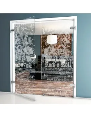 Ganzglastür Vintage Tour Gelasert Auf Klarglas