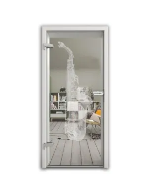 Ganzglastür Saksofon Gelasert Auf Klarglas