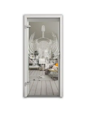 Ganzglastür Guitar Rebell Gelasert Auf Klarglas