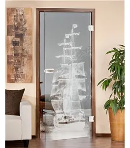 Ganzglastür Segelschiff II Gelasert Auf Klarglas