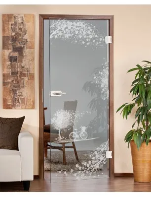 Ganzglastür Herbst Gelasert Auf Klarglas