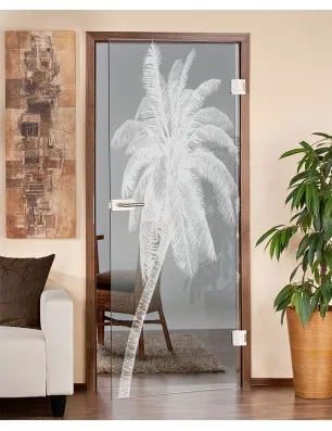 Ganzglastür Palme Gelasert Auf Klarglas