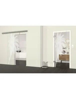 Ganzglastür Palme Gelasert Auf Klarglas