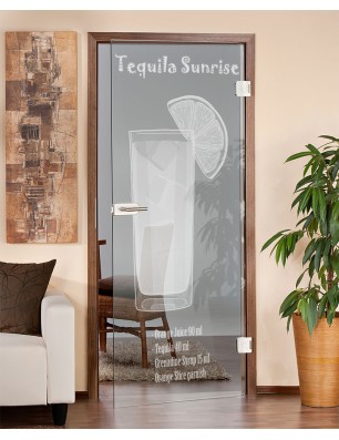 Ganzglastür Tequila Sunrise Gelasert Auf Klarglas