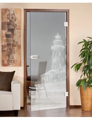 Ganzglastür Leuchtturm 5 Gelasert Auf Klarglas