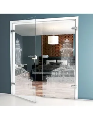 Ganzglastür Leuchtturm 5 Gelasert Auf Klarglas