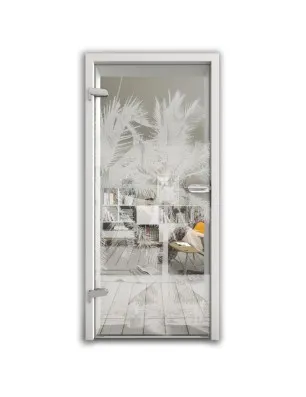 Ganzglastür Palmen II Gelasert Auf Klarglas