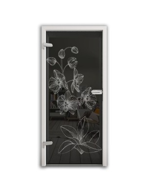 Ganzglastür Blume 9 Gelasert Auf Grauglas