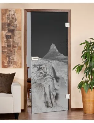 Ganzglastür Berg Gelasert Auf Grauglas