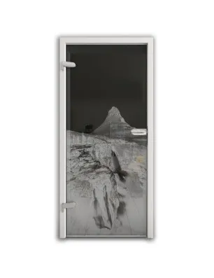 Ganzglastür Berg Gelasert Auf Grauglas