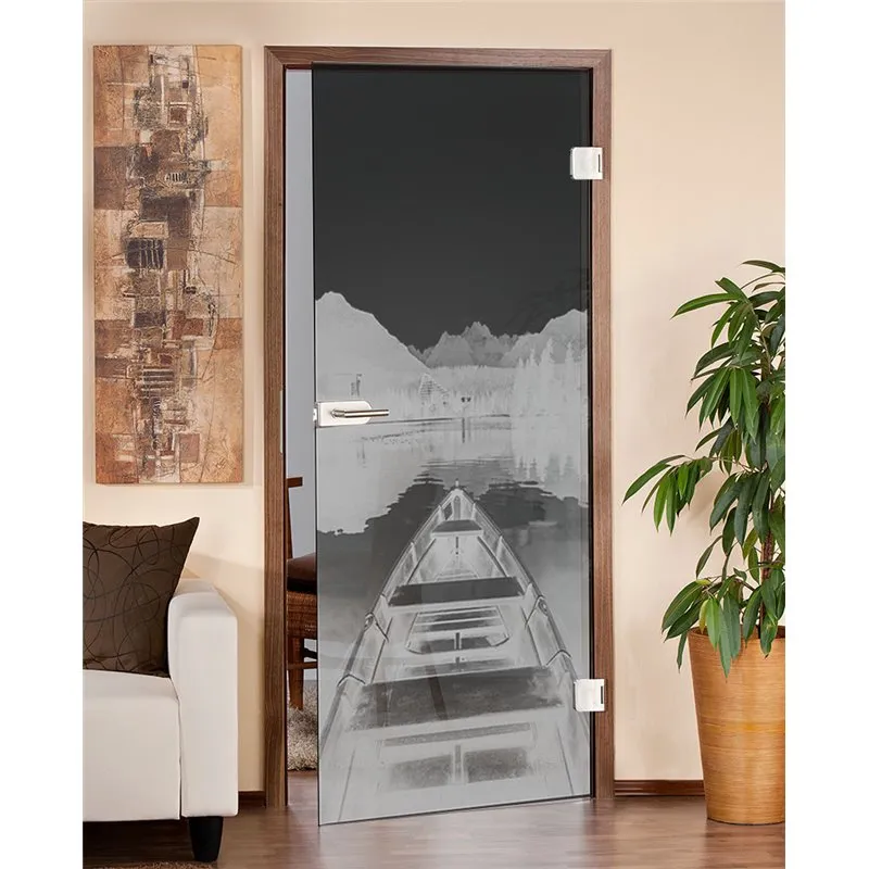 Ganzglastür Boot Gelasert Auf Grauglas Ganzglastür Boot Gelasert Auf Grauglas