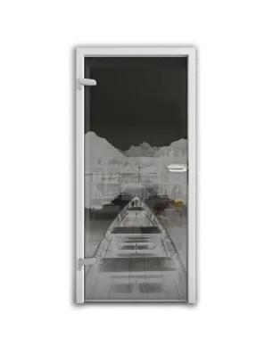 Ganzglastür Boot Gelasert Auf Grauglas