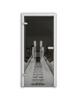 Ganzglastür Treppe Gelasert Auf Grauglas