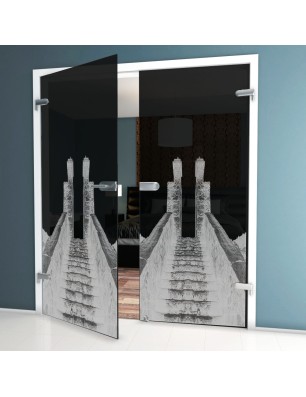 Ganzglastür Treppe Gelasert Auf Grauglas