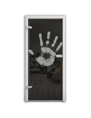 Ganzglastür Hand Gelasert Auf Grauglas