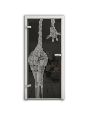 Ganzglastür Giraffenhals Gelasert Auf Grauglas