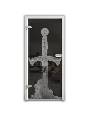 Ganzglastür Excalibur Gelasert Auf Grauglas