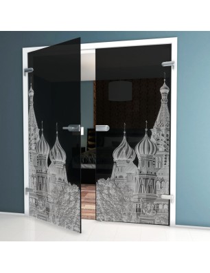 Ganzglastür Moskau Gelasert Auf Grauglas