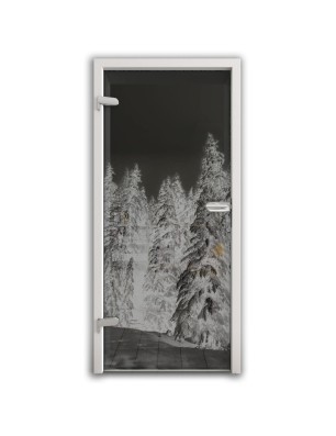 Ganzglastür Winterwald Gelasert Auf Grauglas