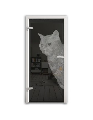 Ganzglastür Cats Gelasert Auf Grauglas
