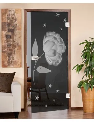 Ganzglastür Blume Gelasert Auf Grauglas