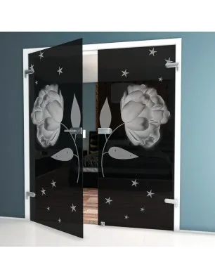 Ganzglastür Blume Gelasert Auf Grauglas