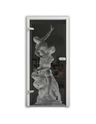 Ganzglastür Michelangelo Gelasert Auf Grauglas