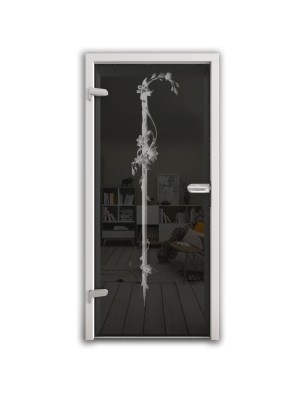 Ganzglastür Floral Schwert Gelasert Auf Grauglas