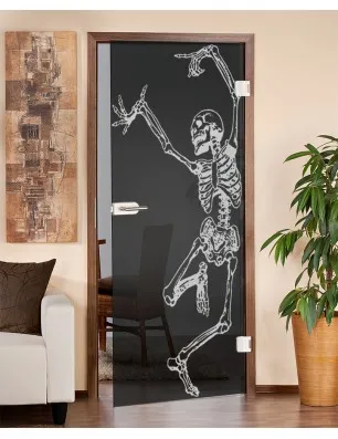 Ganzglastür Skelett Gelasert Auf Grauglas