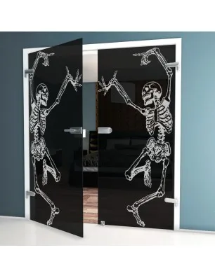 Ganzglastür Skelett Gelasert Auf Grauglas