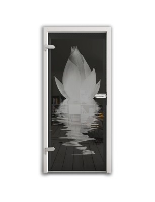 Ganzglastür Lotus Gelasert Auf Grauglas