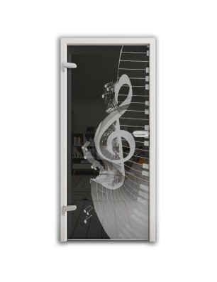 Ganzglastür Piano Gelasert Auf Grauglas
