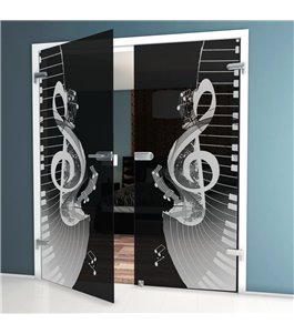 Ganzglastür Piano Gelasert Auf Grauglas