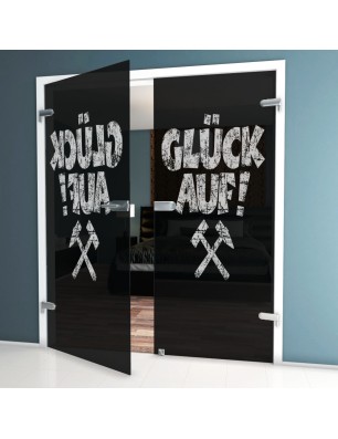Ganzglastür Glück Auf Gelasert Auf Grauglas