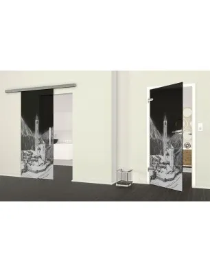 Ganzglastür Alpen Gelasert Auf Grauglas