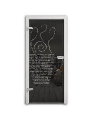 Ganzglastür Kaffe Wordart Gelasert Auf Grauglas