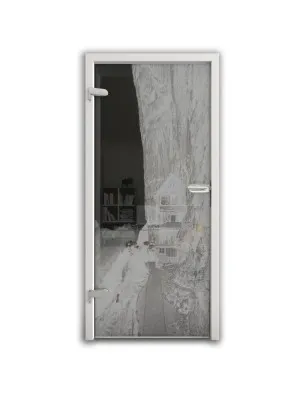 Ganzglastür Klippe III Gelasert Auf Grauglas