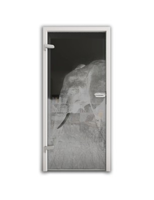 Ganzglastür Elefant 3 Gelasert Auf Grauglas