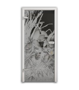 Ganzglastür Kaktusblüten Gelasert Auf Grauglas