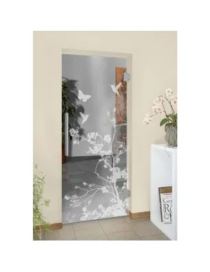 Pendeltür Birds Gelasert Auf Klarglas