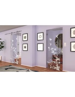 Pendeltür Birds Gelasert Auf Klarglas