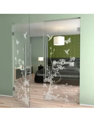 Pendeltür Birds Gelasert Auf Klarglas