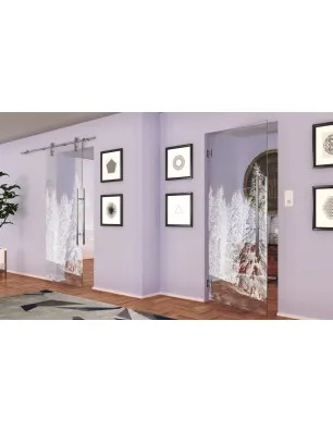 Pendeltür Winterwald Gelasert Auf Klarglas