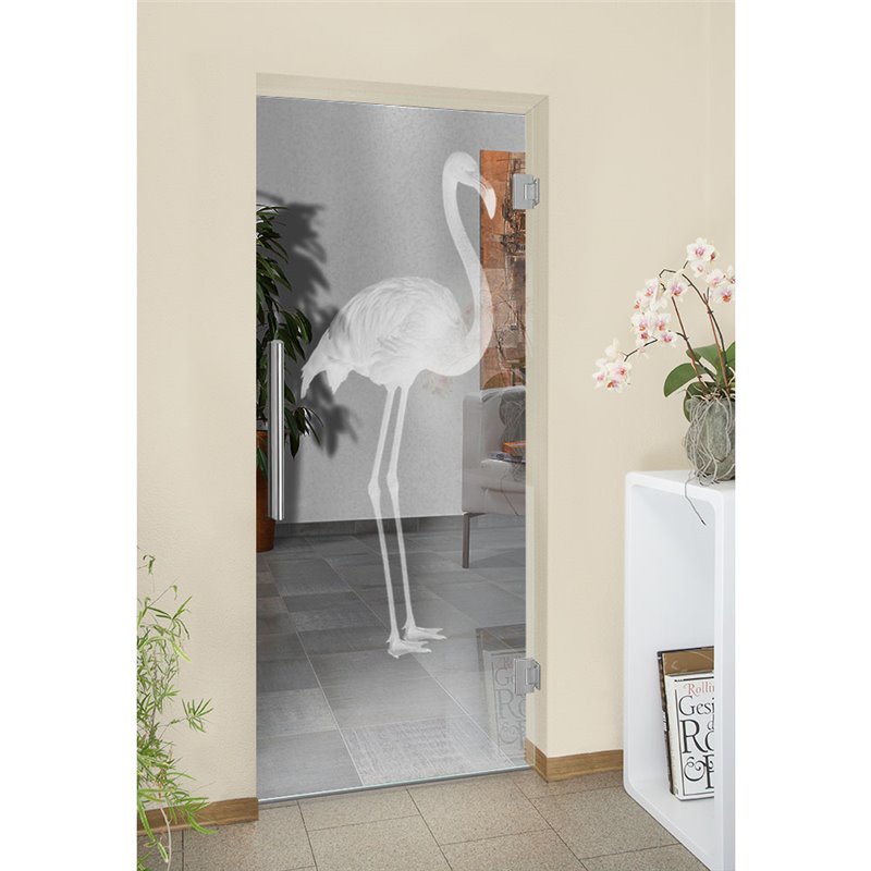Pendeltür Flamingo Gelasert Auf Klarglas