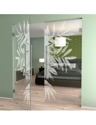 Pendeltür Blätter Gelasert Auf Klarglas