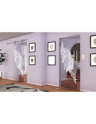 Pendeltür Rose Gelasert Auf Klarglas