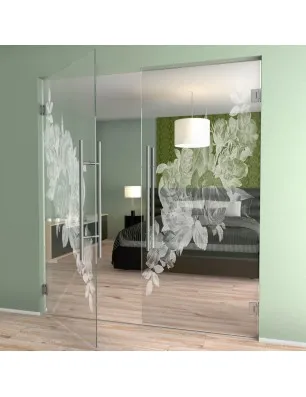 Pendeltür Rose Gelasert Auf Klarglas