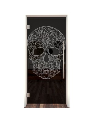 Pendeltür Skull 3 Gelasert Auf Grauglas